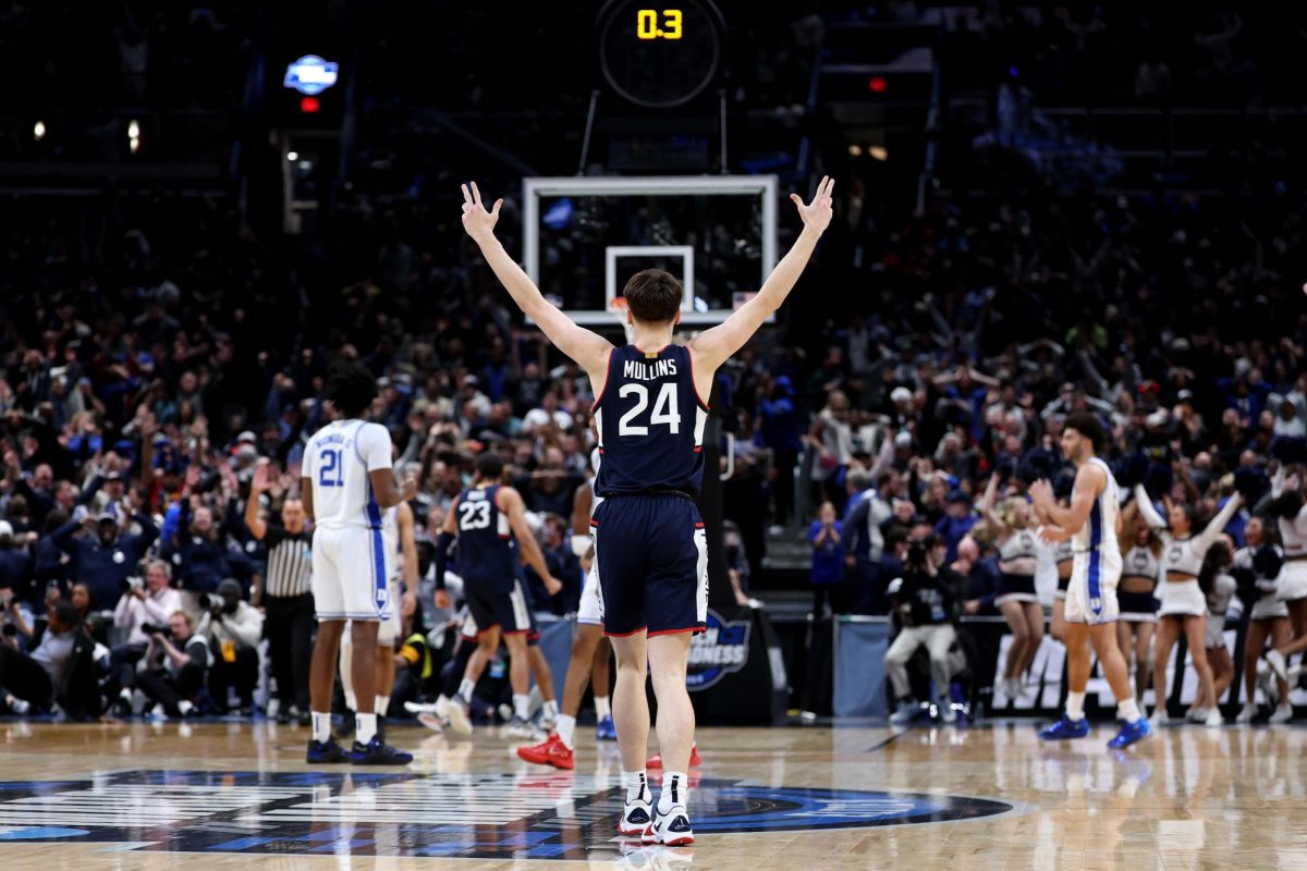 Star freshman, Bryalon Mullins, celebrates after his game winning shot to send UConn to their 3rd Final Four in the last 4 years.
